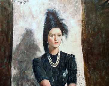 Ghiglia Paulo - Porträt einer Dame mit Perlenkette